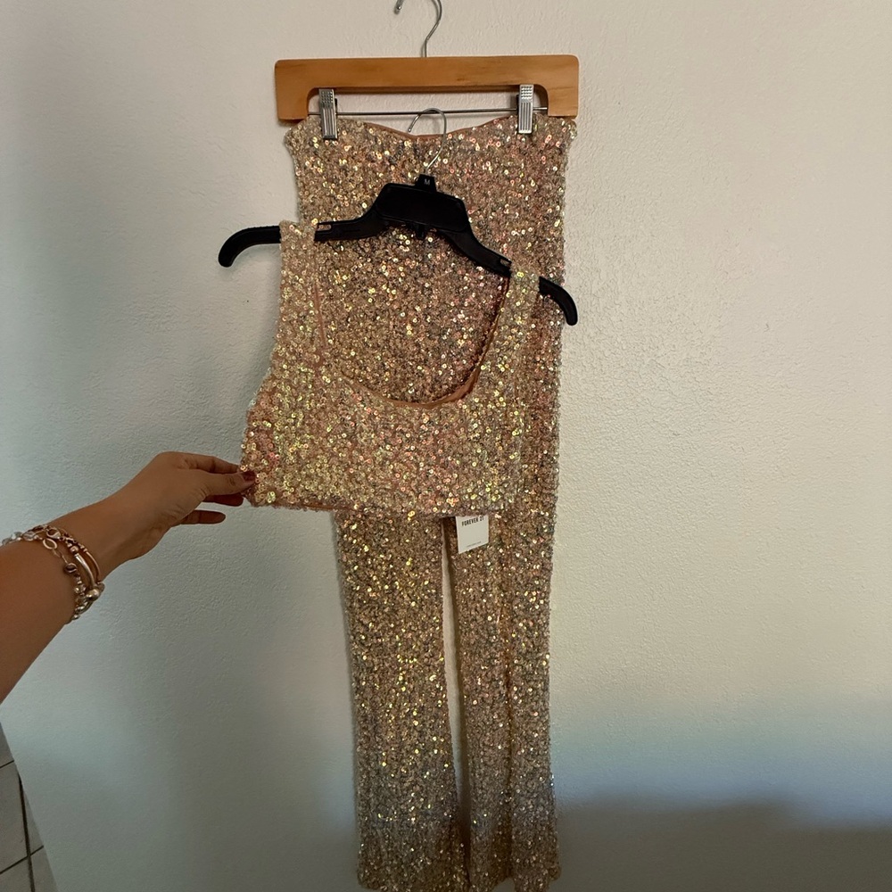Forever 21 Pink Sequin Top 2 Piece
